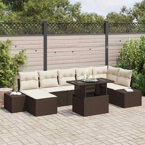 vidaXL Σετ Καναπέ Κήπου με μαξιλάρι 8 pcs Καφέ και κρεμ