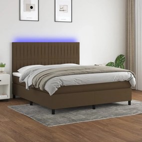 Κρεβάτι Boxspring με Στρώμα &amp; LED Σκ.Καφέ 160x200εκ. Υφασμάτινο - Καφέ