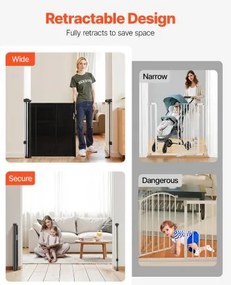VEVOR Retractable Baby Gate 870 mm Tall Extend to 1400 mm Wide Kids Pets Black
