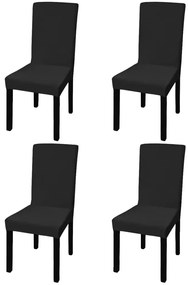 Κάλυμμα Καρέκλας Ελαστικό Ίσιο 4 τεμ. Μαύρο - Μαύρο