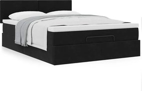 vidaXL Οθωμανικό κρεβάτι με στρώμα Μαύρο 140x190cm Βελούδο
