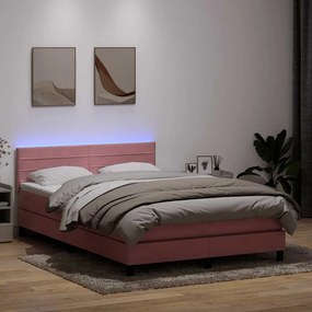 vidaXL Κρεβάτι Boxspring με Στρώμα &amp; LED Ροζ 140x210 εκ. Βελούδινο