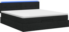 vidaXL Κρεβάτι Ottoman με Στρώμα και LED Μαύρο 180 x 200 cm Ύφασμα