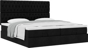 vidaXL Οθωμανικό Κρεβάτι με Στρώματα Μαύρο 200x200cm Ύφασμα
