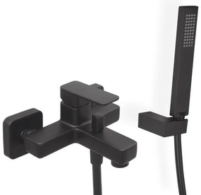 Eurorama Quadra Black Matt Μπαταρία Λουτρού Με Tηλέφωνο Anticalcare, Eπίτοιχο Στήριγμα Tηλεφώνο &amp; PVC Σπιράλ