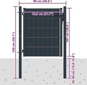 vidaXL Πόρτα Περίφραξης από PVC και Ατσάλι Ανθρακί 100x100 εκ.