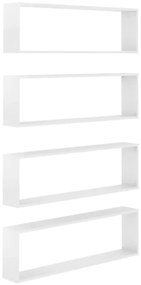 vidaXL Ράφια Κύβοι Τοίχου 4 τεμ. Γυαλ. Λευκό 100x15x30 εκ. Επεξ. Ξύλο