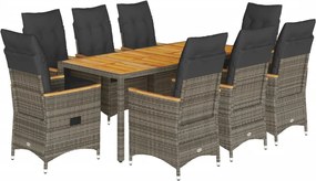 vidaXL Σετ Τραπεζαρίας Κήπου 9 τεμ. Γκρι Συνθ. Ρατάν με Μαξιλάρια