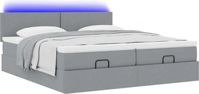 vidaXL Οθωμανικό κρεβάτι με στρώματα &amp; LEDs Ανοιχτό γκρι ύφασμα