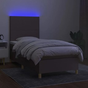 vidaXL Κρεβάτι Boxspring με Στρώμα &amp; LED Taupe 90x190 εκ. Υφασμάτινο