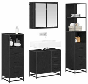 vidaXL Σετ Επίπλων Μπάνιου με ράφι 4 pcs Μαύρη Οξυά Επεξεργασμένο ξύλο
