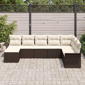 vidaXL Σετ Καναπέ Κήπου με μαξιλάρι 8 pcs Καφέ Πολυ ράταν