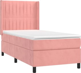 vidaXL Κρεβάτι Boxspring με Στρώμα Ροζ 90x200 εκ. Βελούδινο