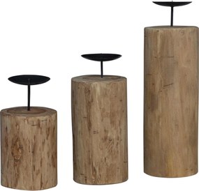 vidaXL Κηροπήγιο 3 pcs Φυσικό Μασίφ ξύλο teak