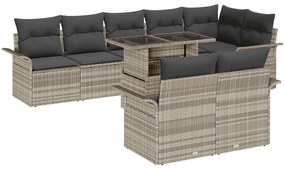vidaXL Σετ Καναπέ Κήπου 9 τεμαχίων με Μαξιλάρια Poly Rattan Ανοιχτό Γκρι