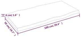 Επιφ Τραπεζιού Αν Καφέ 100x50x(2-4)εκ.Ακατέργ. Μασίφ Ξύλο Δρυός - Καφέ