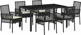 vidaXL Σέτ φαγητού για κήπο 7 pcs Μαύρο συνθετικό ρατάν