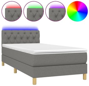 vidaXL Κρεβάτι Boxspring με Στρώμα &amp; LED Σκ.Γκρι 80x200 εκ. Υφασμάτινο