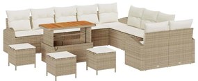 vidaXL Σετ Καναπέ Κήπου με μαξιλάρι 14 pcs Μπεζ Πολυ ράταν
