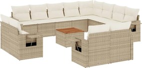 vidaXL Σετ Καναπέ Κήπου 13τεμ Μπεζ Συνθ. Ρατάν με Μαξιλάρια