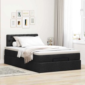 vidaXL Οθωμανικό κρεβάτι με στρώμα &amp; LEDs Μαύρο 120x190 cm Ύφασμα