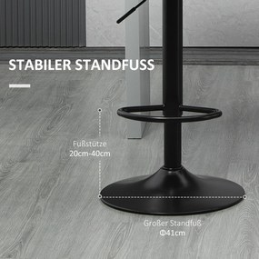 Σκαμπό μπαρ HOMCOM σετ 2 τεμαχίων, ρετρό σχεδιασμός, ρυθμιζόμενο ύψος, δερματίνη, όψη λινό, γκρι + μαύρο