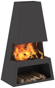 vidaXL Φουγάρο με Αποθήκη Ξύλων Μαύρο 60x35x100 εκ. Χάλυβας