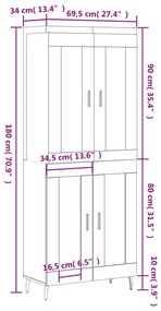 Ντουλάπι Γκρι Sonoma 69,5 x 34 x 180 εκ. Επεξεργασμένο Ξύλο - Γκρι