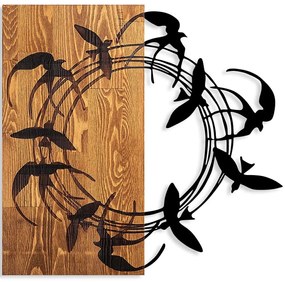 Διακοσμητικό Τοίχου Spiral Birds 891TNL2367 58x58cm Walnut-Black Wallity Μέταλλο,Ξύλο