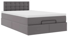 VidaXL Οθωμανικό κρεβάτι με στρώματα & LEDs Γκρι Faux Leather