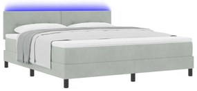 vidaXL Κρεβάτι Box Spring με Στρώμα & LED Φως Γκρί 180x200 εκ Βελούδο