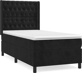 vidaXL Κρεβάτι Boxspring με Στρώμα Μαύρο 100x200 εκ. Βελούδινο