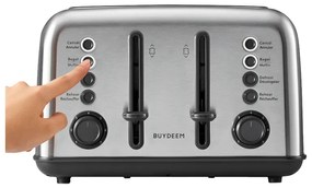 Τοστιέρα ψωμιού BUYDEEM DT640E, 1800W, 4 υποδοχές, 7 αυτόματα προγράμματα, 7 επίπεδα φρυγανίσματος, ενδεικτικές λυχνίες LED, δίσκοι ψίχας, High pop-up, Inox