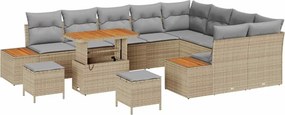 vidaXL Σετ Καναπέ Κήπου με μαξιλάρι 12 pcs Μπεζ Πολυ ράταν