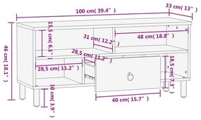 Έπιπλο Τηλεόρασης 100 x 33 x 46 εκ. από Μασίφ Ξύλο Μάνγκο - Καφέ