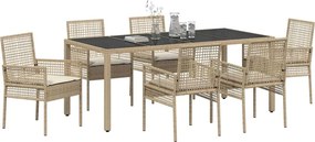 vidaXL Σέτ φαγητού για κήπο 7 pcs Μπεζ συνθετικό ρατάν