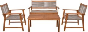 SPRING Set Σαλόνι Κήπου Ακακία Φυσικό, Wicker Μπεζ: Τραπέζι + Καναπέ 2Θέσιο + 2 Πολυθρόνες   1τμχ