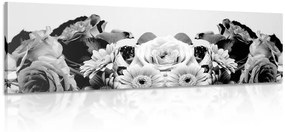 Εικόνα φλοράλ σύνθεσης με ρομαντική πινελιά σε ασπρόμαυρο - 120x40