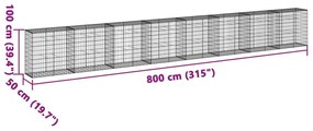 Συρματοκιβώτιο με Κάλυμμα 800x50x100εκ. από Γαλβανισμένο Χάλυβα - Ασήμι