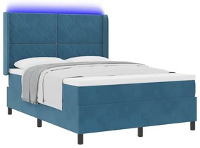 vidaXL Κρεβάτι Box Spring LED με Στρώμα Μπλε 140 x 200 cm Βελούδο
