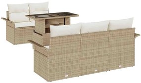 vidaXL Σετ Καναπέ Κήπου με μαξιλάρι 6 pcs Μπεζ Πολυ Ρατάν