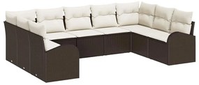 vidaXL 9 κομμάτια Garden Sofa Set με μαξιλάρια σε καφέ χρώμα, πολυάκανθος.
