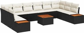 vidaXL Σετ Καναπέ Κήπου με μαξιλάρι 11 pcs Μαύρο Πολυ ράταν