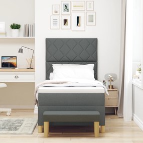 vidaXL Κρεβάτι Box Spring με Στρώμα & Πάγκο Σκούρο Γκρι 90x200 εκ. Ύφασμα