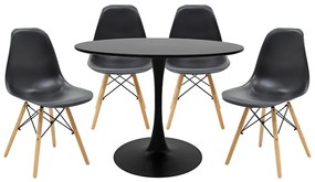 Τραπεζαρία Balou-Julita σετ 5τεμ pakoworld MDF και pp σε μαύρη-φυσική απόχρωση Φ100x73εκ