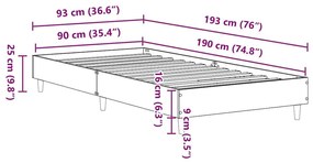 Πλαίσιο κρεβατιού χωρίς στρώμα Παλιό ξύλο 90x190 cm - Καφέ