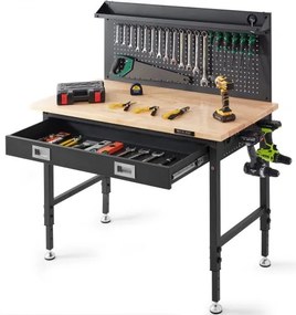 VEVOR Multifunctional Solid Wood Workbench 48x24" with Pegboard Power Outlets