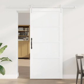 vidaXL Συρόμενη Πόρτα  με Σετ Υλικών Λευκή 93x202 εκ. Συμπαγές Ξύλο Πεύκου