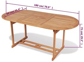 vidaXL Τραπέζι Κήπου 180 x 90 x 75 εκ. από Μασίφ Ξύλο Teak