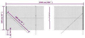 vidaXL Συρματόπλεγμα Περίφραξης Ανθρακί 1,4x25 μ. Γαλβανισμένο Ατσάλι